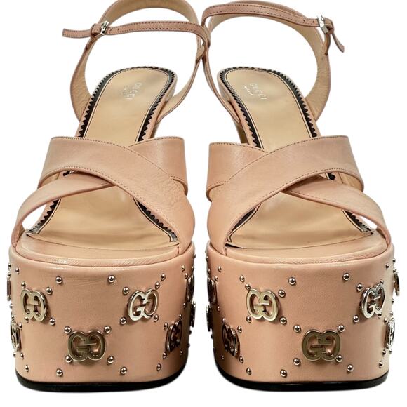 New Gucci Interlocking GG Studded Platfrom Sandals Leather Size 42 - Picture 7 of 10